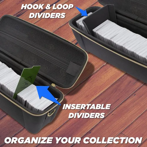 Vista 4 de CASEMATIX Estuche para tarjetas intercambiables con 5 divisores extraíbles, 5 separadores de pestañas y correa para el hombro, 1000 cartas