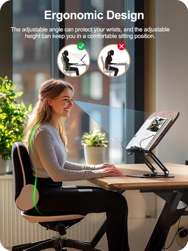Vista 2 de MOKURU Soporte para libros para lectura, soporte ajustable de 360°, soporte plegable para libros, soporte para libros de cocina, soporte para libros