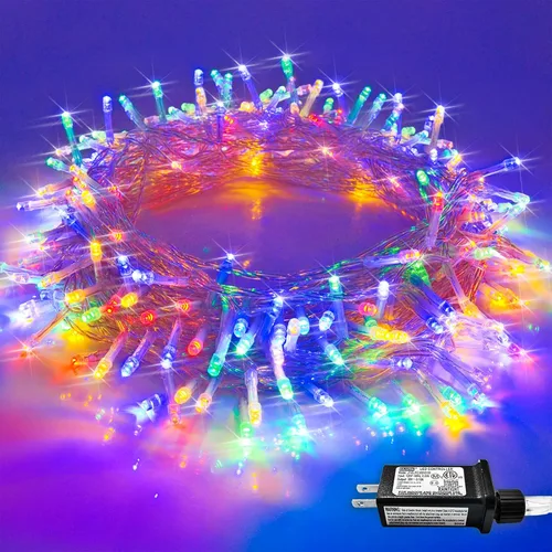 Vista 38 de JMEXSUSS 500 luces LED verdes de Navidad para interiores y exteriores, 8 modos de 163 pies, tira de luces verdes enchufables, cable transparente