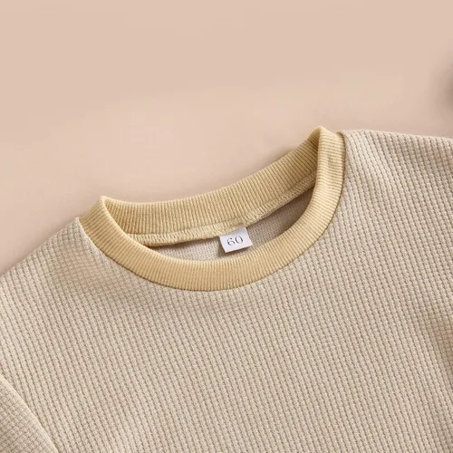 Vista 4 de Ropa de verano unisex para bebé, niño y niña, de manga corta, mameluco de punto gofre, con cuello redondo
