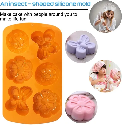 Vista 8 de SENHAI - 2 bandejas de silicona con forma de insecto, 6 cavidades 3D con forma de libélula mariposa mariquita moldes para hornear pasteles, jabón