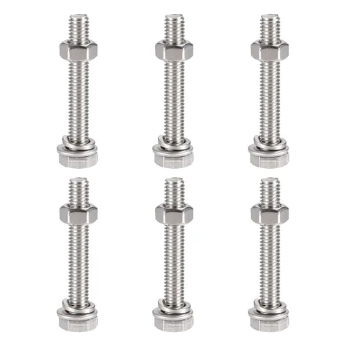 Vista 7 de uxcell Tornillos de cabeza hexagonal M6 x 0.787 in, tuercas, kits de arandelas planas y de bloqueo, pernos hexagonales de rosca completa de acero