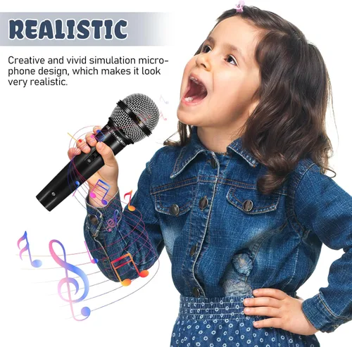 Vista 3 de NUOBESTY Micrófono para niños, micrófonos de juguete falso de 6.4 pulgadas para niños pequeños, de plástico, accesorios de micrófono, juguetes