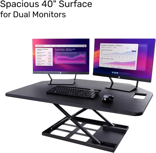 Vista 4 de X-Elite Pro - Convertidor de escritorio de esquina de 40 pulgadas con elevación neumática, elevador ajustable para sentarse a pie, escritorios