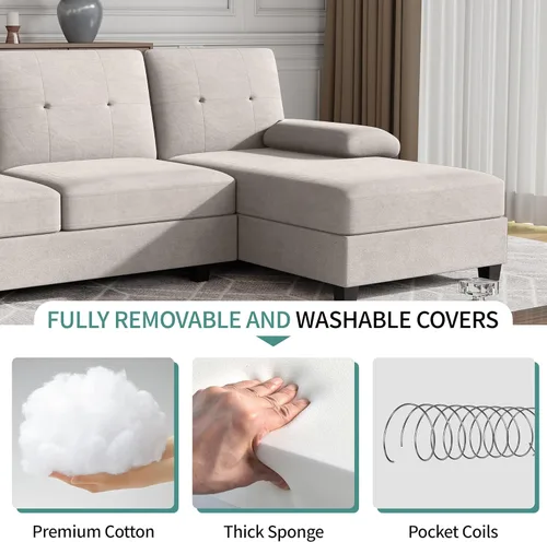 Vista 4 de JAMFLY Sofás seccionales para sala de estar, sofá en forma de U, juegos de muebles de sala de estar, sofá modular de 4 asientos con diván
