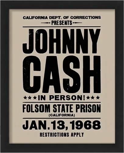 Johnny Cash In Person - Póster de Arte de Pared de Música Vintage, Decoración Rústica Retro para Garaje, Dormitorio, Oficina y Man Cave (Marco