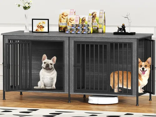 Vista 25 de EasyCom Mueble de jaula para perros para 1 o 2 perros, jaulas resistentes para perros individuales/dobles para perros pequeños, medianos y grandes