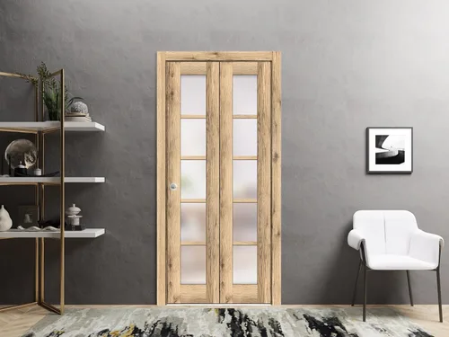 Vista 2 de Puertas plegables plegables para armario corredizo de 48 x 80 pulgadas Quadro 4002 Roble Juego de herrajes de molduras de rieles resistentes