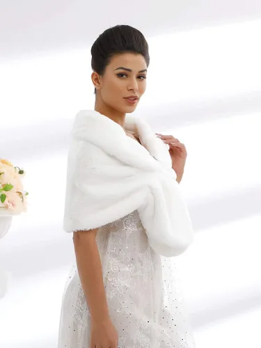 Vista 3 de Aukmla Estolas de piel sintética para mujer con broche de diamantes de imitación para novia y damas de honor, Gris