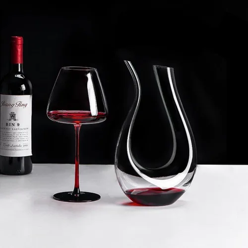Vista 6 de King Crystal Jarra decantadora de vino Forma de U Soplada a mano Jarra de vino de cristal de 34 onzas Para bar en casa 100% plomo Vidrio