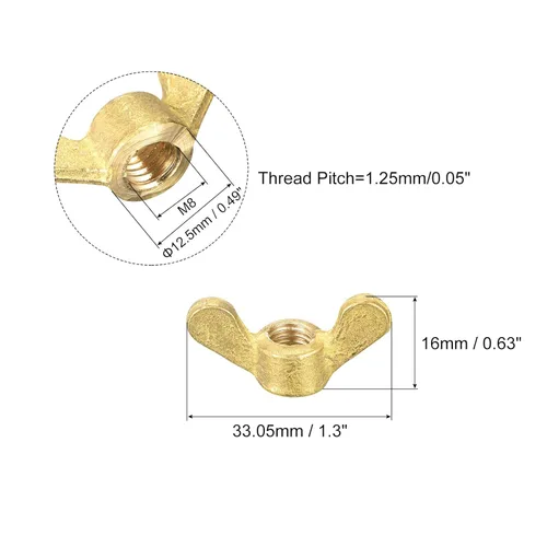 Vista 2 de uxcell Tuercas de ala de latón, tuerca de mariposa M8 a mano aprieta sujetadores para muebles, maquinaria, equipo electrónico, 10