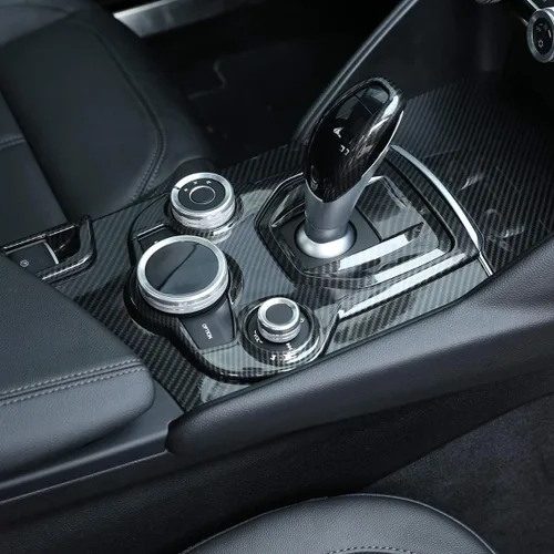 Vista 3 de Pegatina de fibra de carbono ABS cromada para el interior del coche, para Alfa Romeo Giulia Stelvio 2017 2018 2019 (fibra de carbono, artículo 1)