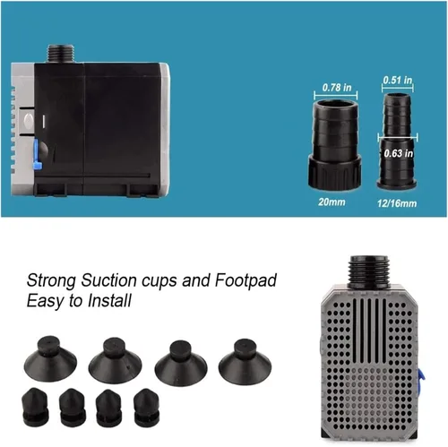 Vista 6 de Ultra Quite Submersible Aquarium Water Pump For Fish Tank Fountain Garden Pond Rockery Adjustable Water Filter Pump 2000-2500L/h(2000L)