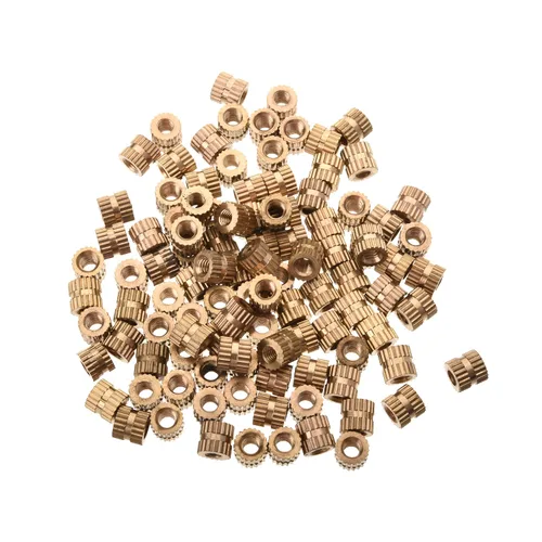 Vista 33 de MroMax Tuercas de inserción moleteadas M2, latón métrico M2x3x3.0.079 in Tuercas de inserción roscadas a través de roscas encajadas en agujeros
