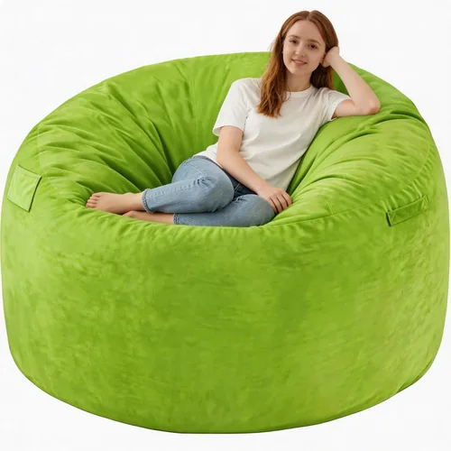 Vista 10 de Puf de 5 pies, puf grande con relleno de espuma viscoelástica, sofá puff esponjoso con funda de terciopelo holandés, puf redondo para sala de estar