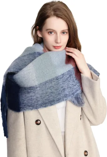 Vista 2 de Yatemiole Bufanda de cachemira para mujer, bufanda de cuadros de color grande para invierno