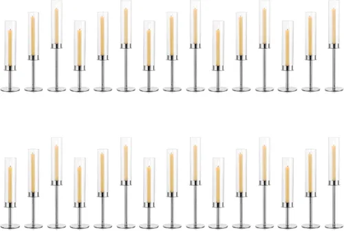 Vista 12 de Candelabros cónicos de huracán: portavelas de cristal dorado, decoración con cubierta de vidrio para boda, centro de mesa, fiesta, cumpleaños