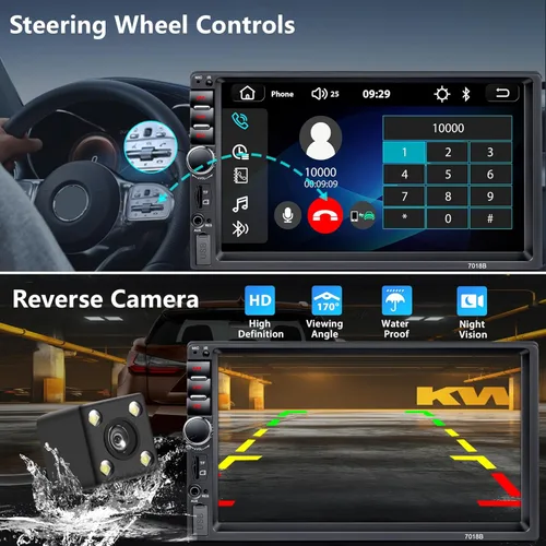 Vista 6 de Estéreo de coche de doble DIN, radio de coche de 7 pulgadas con pantalla táctil HD Bluetooth estéreo para automóvil, llamadas manos libres