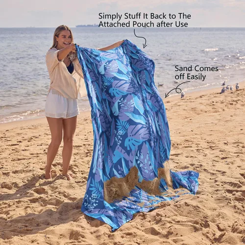 Vista 5 de WEKAPO Manta de Playa Impermeable a Prueba de Arena de Tamaño Extra Grande, Alfombrilla de Playa Extra Grande Libre de Arena, Alfombrilla Ligera