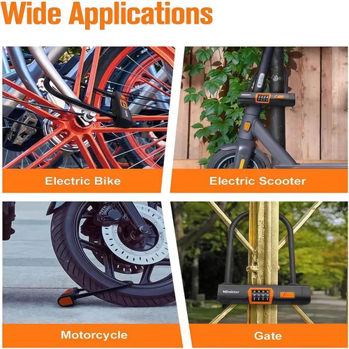 Vista 7 de NDakter Candados de bicicleta antirrobo de alta resistencia, cerradura combinada en U para bicicleta, cerradura de bicicleta de combinación