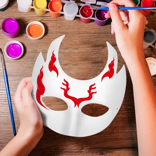 Vista 4 de Elcoho 24 máscaras de papel blanco, máscaras de media cara, máscaras pintadas a mano con pinturas de correa, pinceles, máscara de Mardi Gras