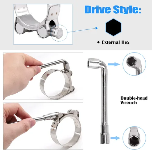 Vista 5 de Glarks 4 abrazaderas de manguera con perno en T de 2.047-2.165 in, acero inoxidable 304, abrazaderas de tubo ajustables para manguera de rango de 2