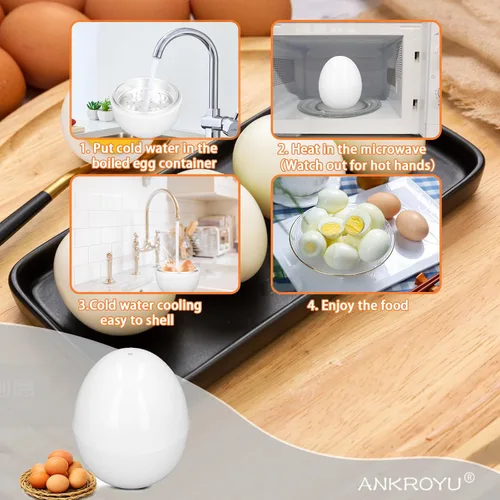 Vista 5 de Olla rápida para huevos para microondas, capacidad para 4 huevos, diseño compacto, material ABS, forma de huevo, herramientas de cocina, función