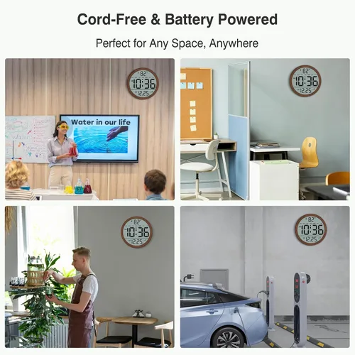 Vista 7 de Reloj de pared atómico digital con pilas, pantalla grande de 8 Ámbar