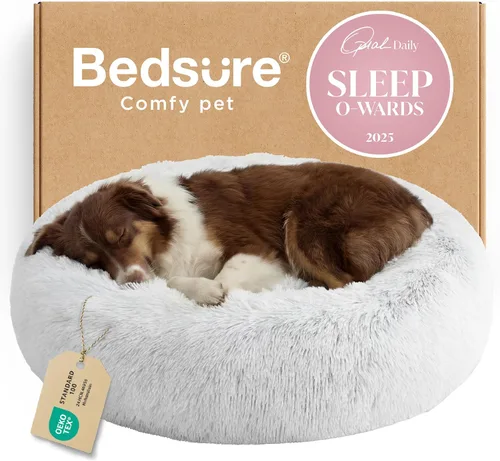 Vista 79 de Bedsure - Cama calmante para perros pequeños y medianos, lavable, con forma de dona, antideslizante, afelpada, esponjosa, pelo sintético, cama
