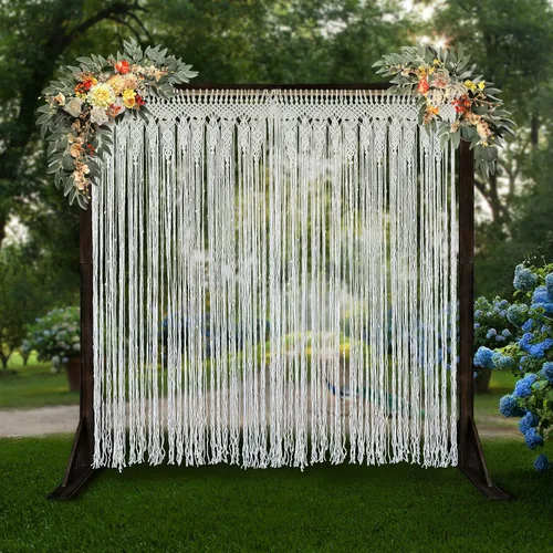 Vista 5 de Cortina de macramé de estilo bohemio para puerta, panel de fondo hecho a mano, hippie para colgar en la puerta, decoración de boda, cortina de arco