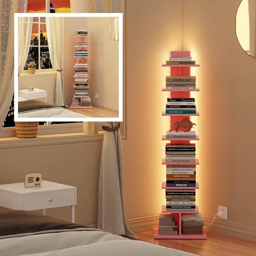 Vista 81 de TUTOTAK Estantería estrecha, estantería de 6 niveles, estante de libros con espaldera para espacios pequeños, estante de esquina de pie para sala