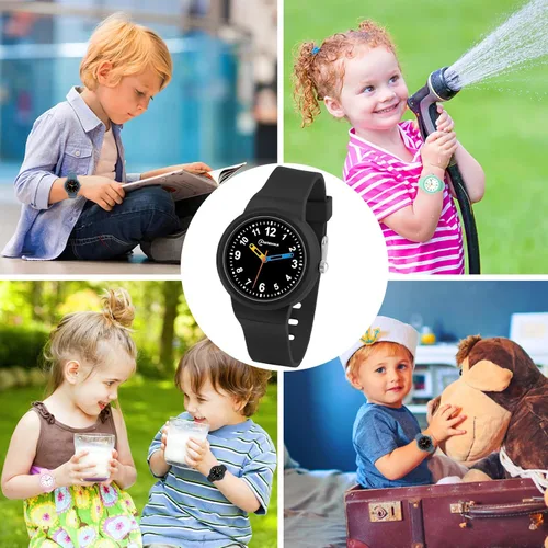 Vista 6 de Reloj analógico para niños, para niñas, niños, impermeable, para aprendizaje, fácil de leer, reloj de pulsera para niños