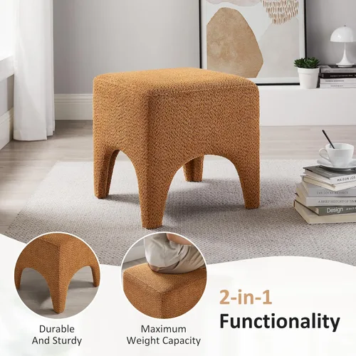 Vista 4 de Taburete Otomano Cuadrado Moderno de Boucle de 17", Taburete de Tocador para Maquillaje, Reposapiés Rectangular para Sofá, Taburete Otomano Tapizado