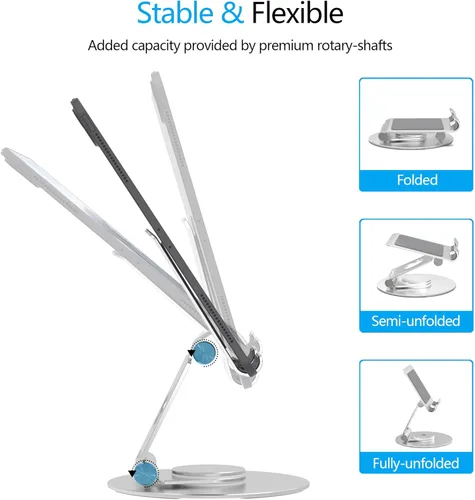 Vista 3 de Swivel Tablet Stand, Aluminum Portable 360°Rotating Adjustable Tablet Holder for All 4-12.9’’ iPad Surface Samsung Phone Tablet Kindle E-Reader and