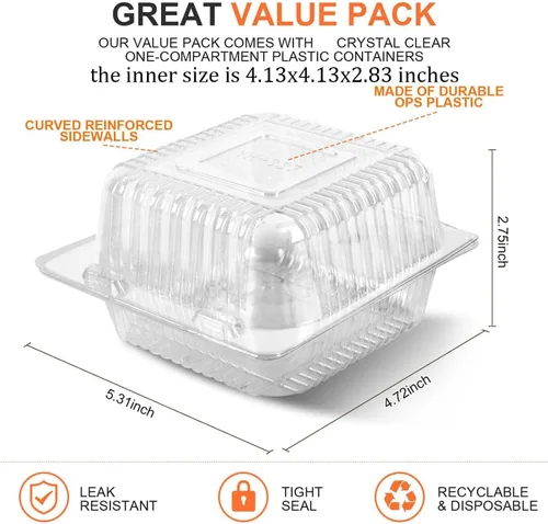 Vista 2 de AQSXO 100 Piezas Recipientes de Plástico Transparente para Llevar, Recipiente Desechable Tipo Almeja para Postres con Tapa, para Ensaladas, Pasta