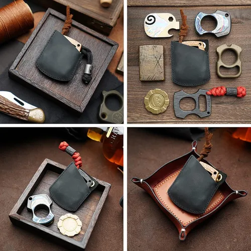 Vista 7 de VIPERADE PJ27 Funda de cuero para nudillos EDC, funda de monedas EDC para hombres, pequeña funda de cuero EDC para encendedor, llave de automóvil