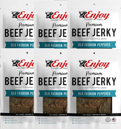 Vista 23 de Enjoy Black Beef Jerky de 16 onzas (paquete de 1) Estilo tradicional Alto en proteínas Bajo en grasa Cero grasa trans Sin conservantes