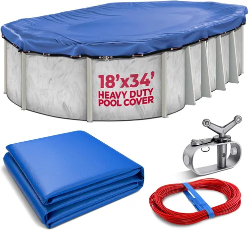 Vista 16 de Cubierta ovalada de alta calidad para alberca de invierno de alta resistencia de 12 x 24 pies, color azul rey, extragruesa y duradera, a prueba