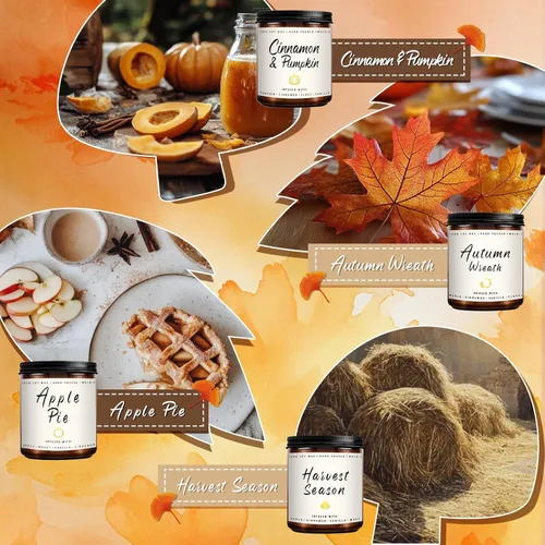 Vista 2 de Auelife Juego de velas de otoño Paquete de 4 velas perfumadas para el hogar – Regalos de velas para mujeres y hombres, velas de soja perfumadas