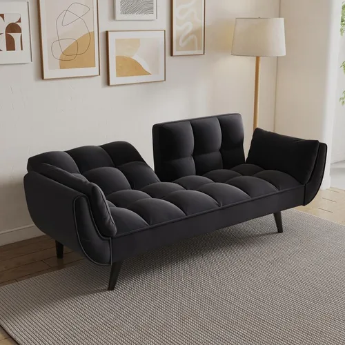 Vista 3 de 57" Sofa Sleeper Couch Daybed Velvet Loveseat Sofa Bed for Living Room, Modern Minimalist Tufted Comfy Sofa 2 Seat, Adjustable Small Couches for