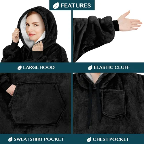 Vista 3 de PAVILIA Manta con Capucha para Mujeres, Manta de Sherpa Usable para Hombres, Sudadera de Gran Tamaño Acogedora, Sudadera con Capucha