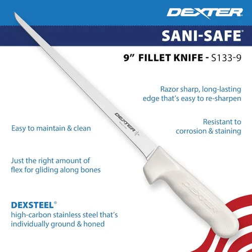 Vista 3 de Dexter-Russell Sani-Safe S133-9-PCP - Cuchillo de filete estrecho de 9 pulgadas con mango de polipropileno, acero Dexsteel de alto carbono