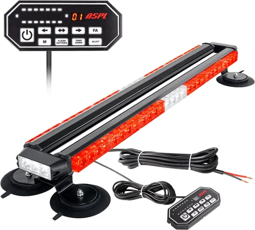 Vista 8 de ASPL Barra de luz estroboscópica de 31 pulgadas con 62 LED con control remoto, luz estroboscópica intermitente de advertencia de emergencia de doble