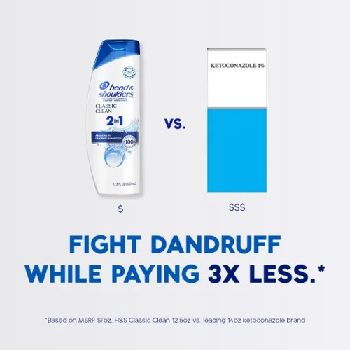 Vista 4 de Head & Shoulders Champú y acondicionador anticaspa Classic Clean 2 en 1, paquete doble, 1% de piritiona de zinc, control de escamas, cuidado
