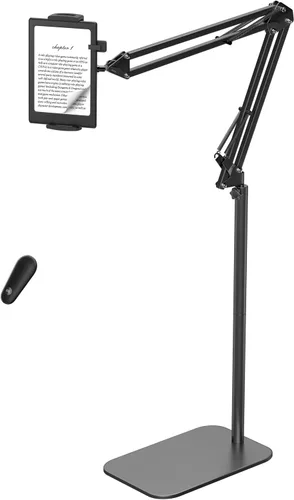 VOLTIFYMAX Soporte de Piso para Kindle con Pasador de Páginas Remoto para Leer en la Cama, Soporte para Tableta con Clicker, Accesorios Kindle Negro