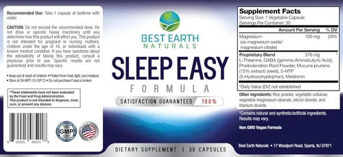 Vista 3 de Best Earth Naturals Suplemento Sleep Easy con L-teanina, GABA, 5-HTP y más de 30