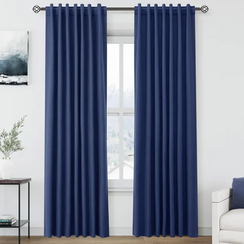 Vista 109 de Cortinas de lino verde aguamarina de 102 pulgadas de largo con pestaña trasera, bolsillo para barra, cortinas de lino opacas que absorben el sonido