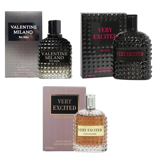 Valentine Milano and Very Excited and Very Excited and Very Excited Black Cologne for Men Eau De Parfum y Eau De Toilet 3.4oz Fl Oz/3.4 fl oz cada