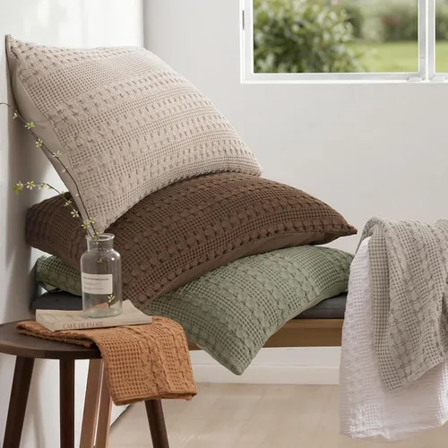 Vista 46 de PHF - Fundas de almohada 100% algodón con tejido gofre europeo, 26 x 26 pulgadas, 2 unidades para decoración elegante del hogar, para cama, sin