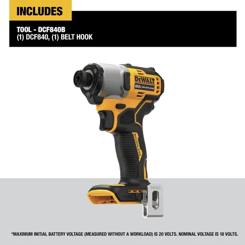 Vista 2 de DEWALT Destornillador de impacto inalámbrico sin escobillas de 20 V MAX* 1/4 pulgadas (solo herramienta) (DCF840B)